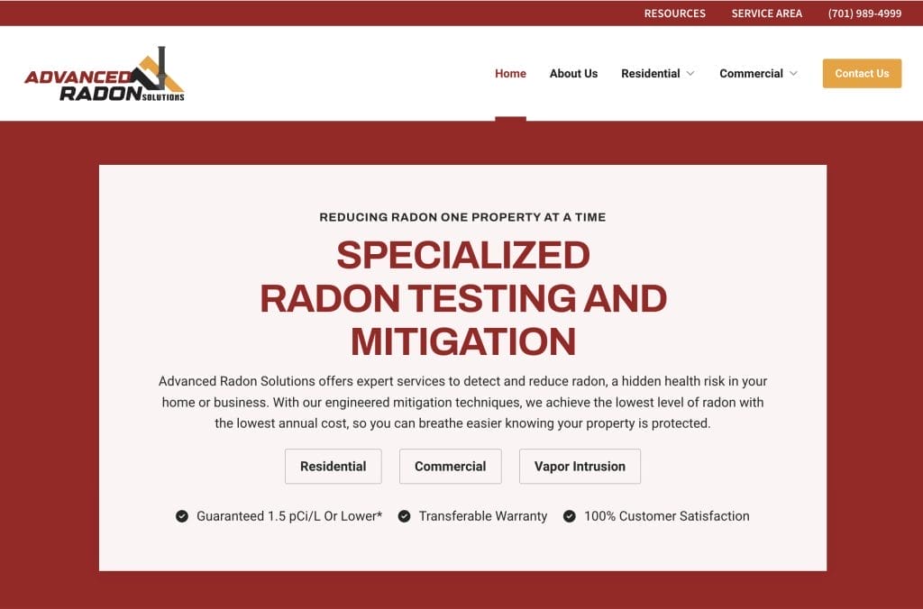 Advanced Radon Solutions is a newer great website example