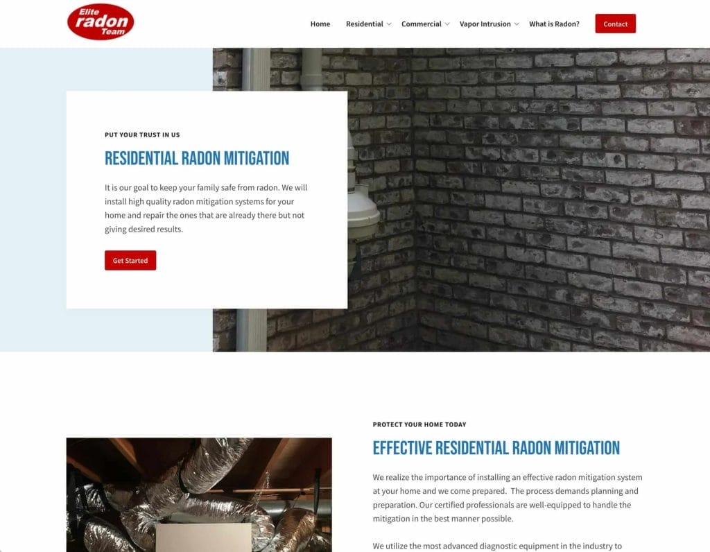 Elite Radon Team is a great radon website example