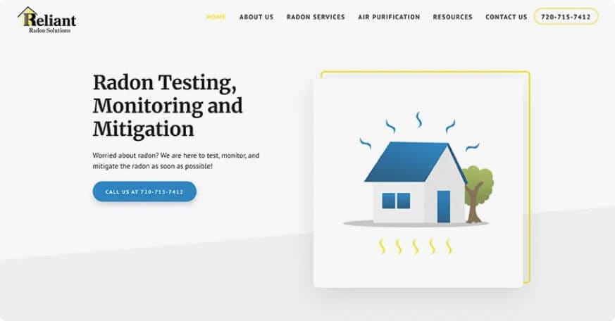 Example of a radon website design "Reliant Radon"