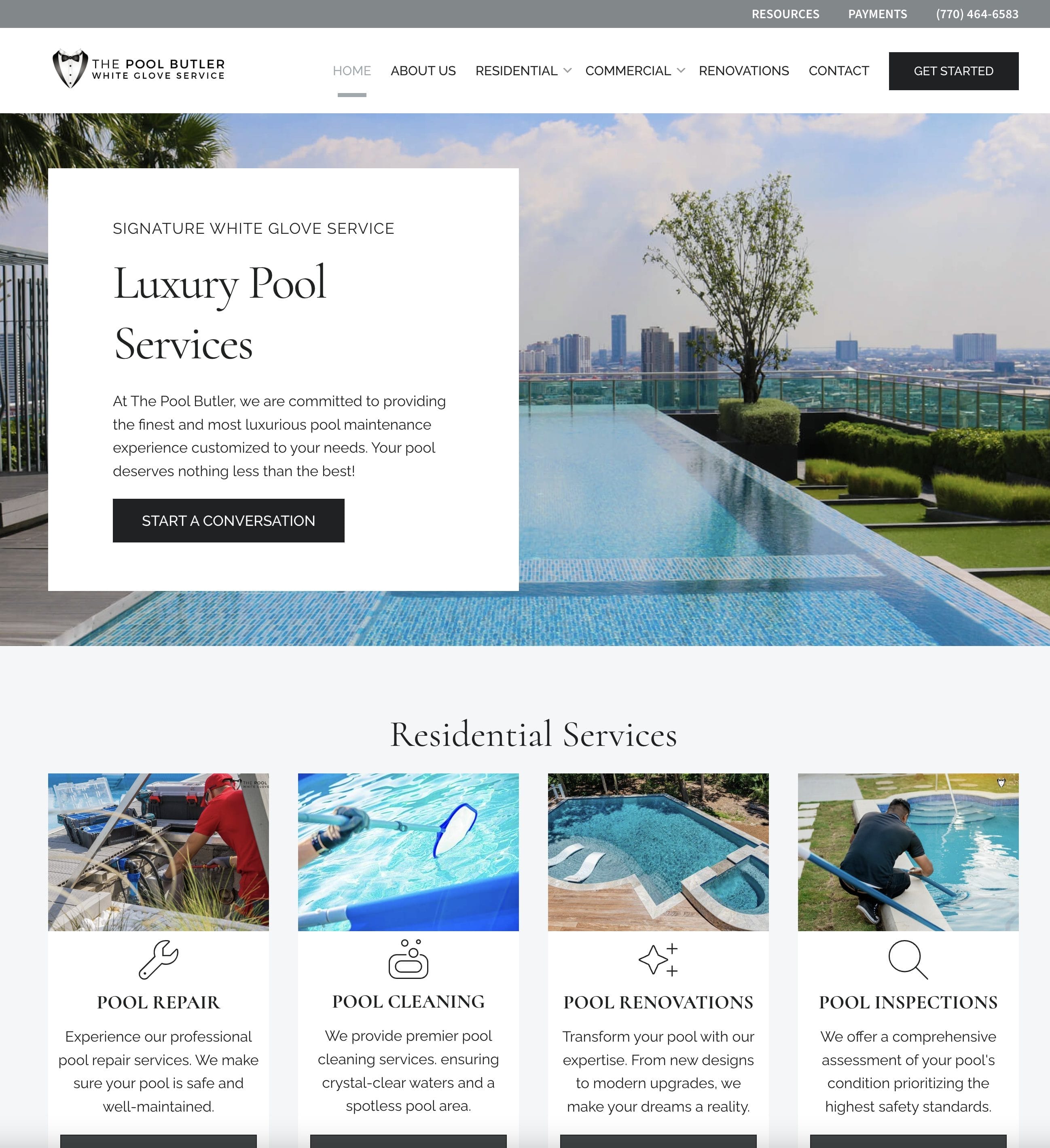 Pool website example from the new pool website we built