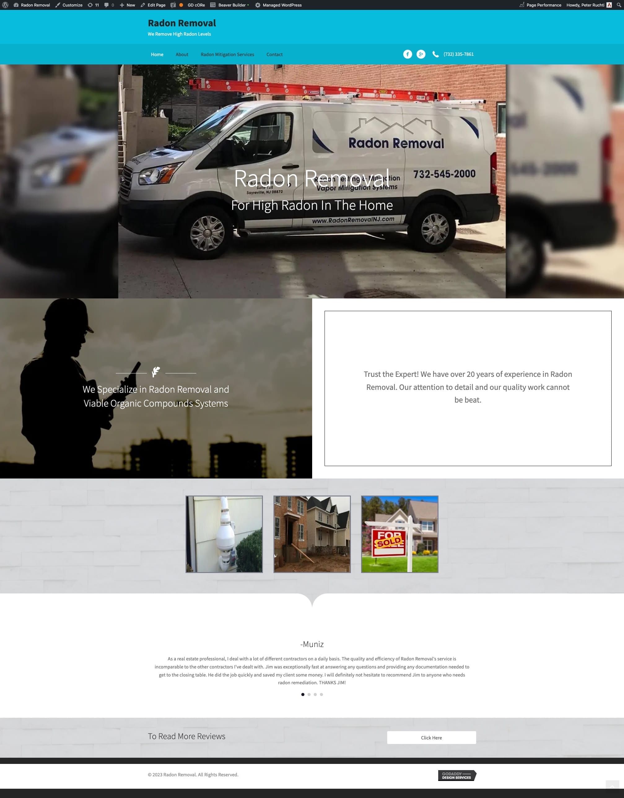 Radon Removal's old website which was in need of SEO and a website redesign