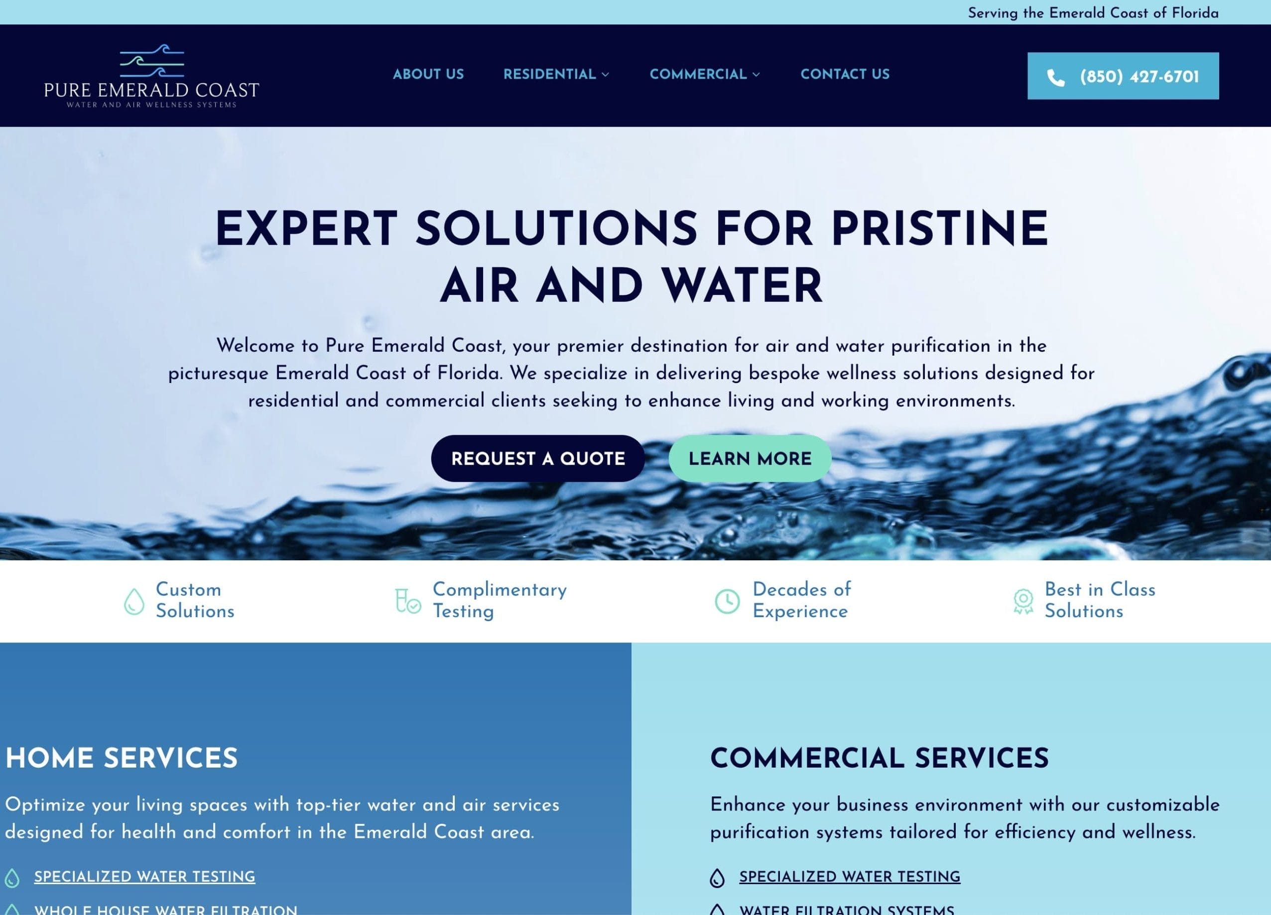 Pure Emerald Coast used AdeptPlus to create their water treatment marketing website